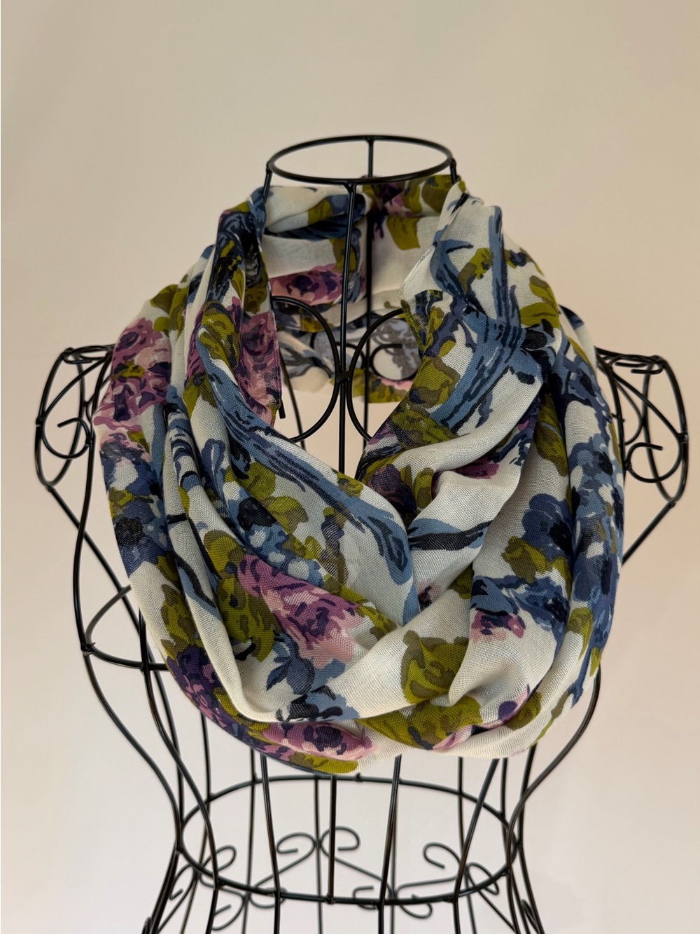 Floral Infinity Scarf - Blue, Olive & Pink
